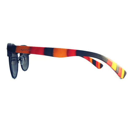 Lunettes de soleil en bois de skateboard multicolore corail avec étui