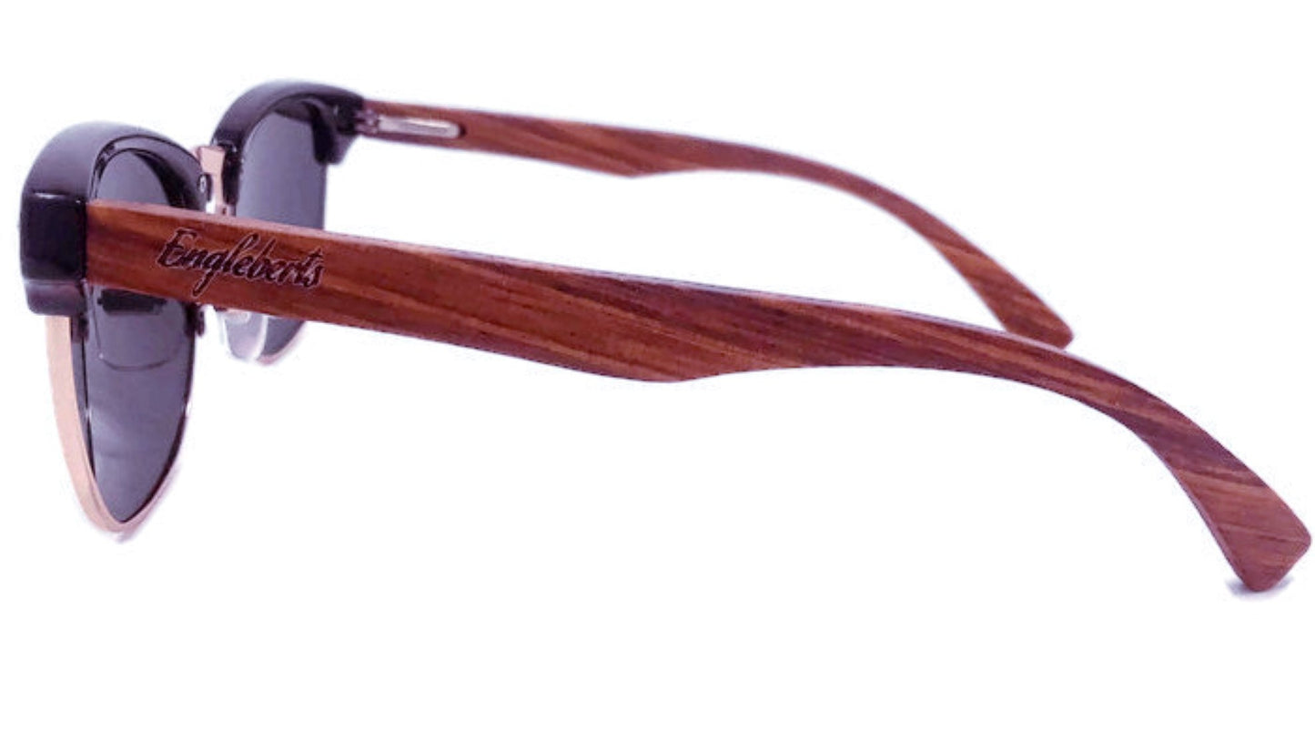 Lunettes de soleil style club en bois de noyer véritable avec étui en bambou, polarisées