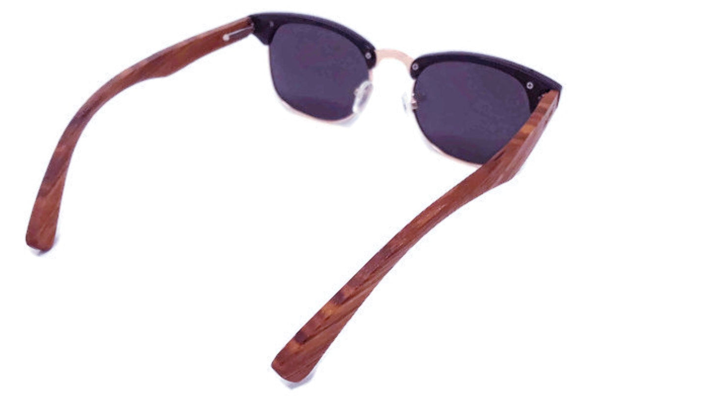 Lunettes de soleil style club en bois de noyer véritable, verres polarisés