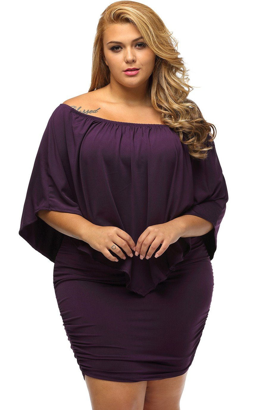 Mini-robe violette à plusieurs niveaux grande taille Livraison 15 à 30 jours