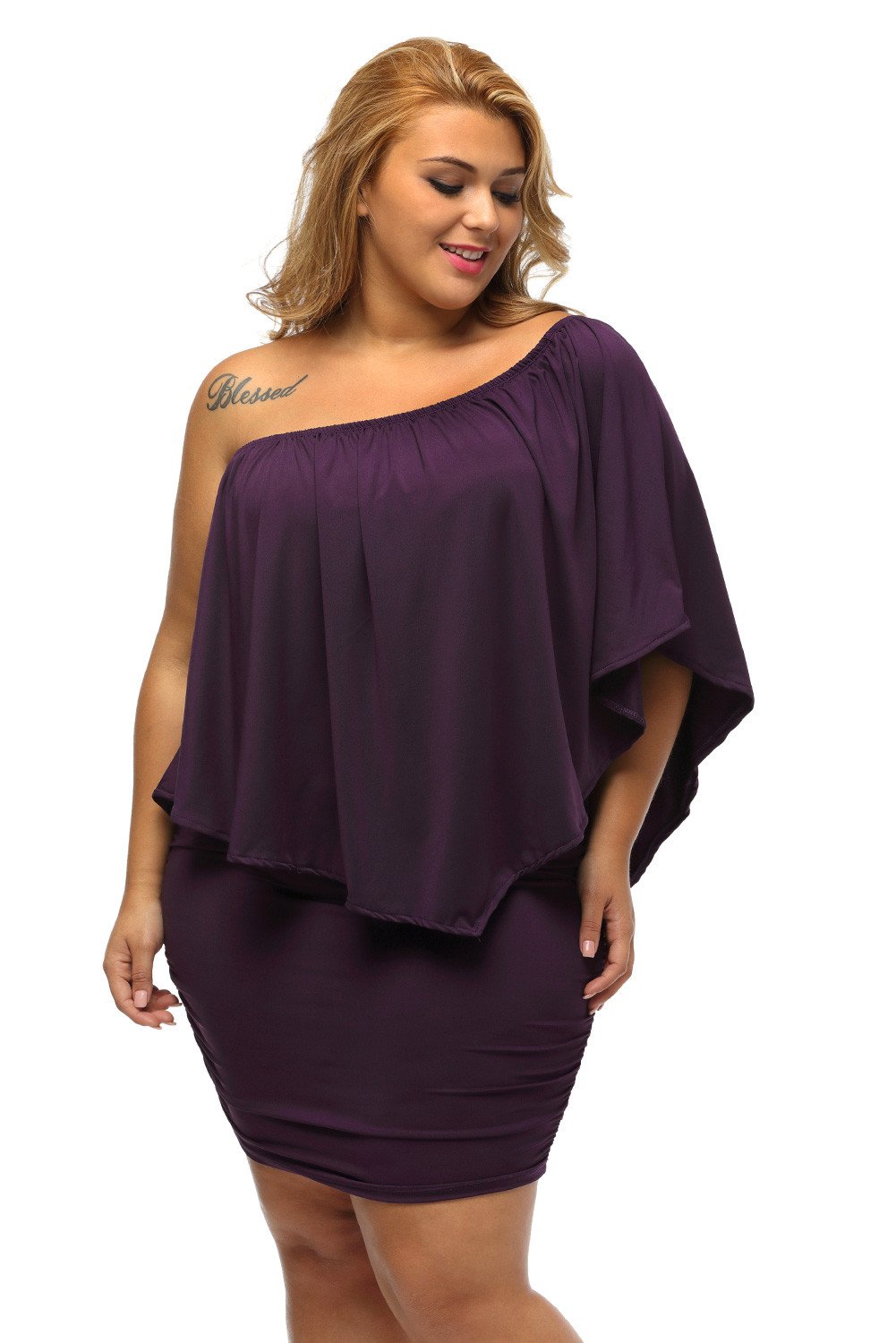 Mini-robe violette à plusieurs niveaux grande taille Livraison 15 à 30 jours