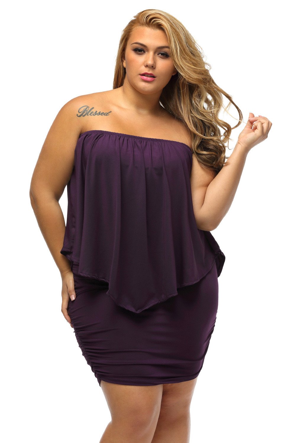 Mini-robe violette à plusieurs niveaux grande taille Livraison 15 à 30 jours