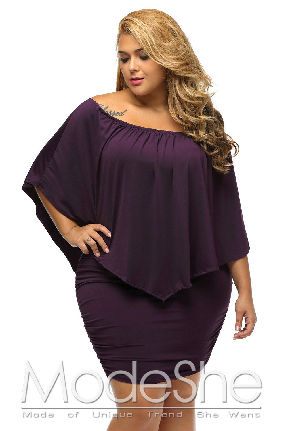 Mini-robe violette à plusieurs niveaux grande taille Livraison 15 à 30 jours