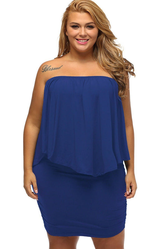 Mini-robe bleue grande taille à volants Livraison 15 à 30 jours