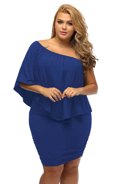 Mini-robe bleue grande taille à volants Livraison 15 à 30 jours