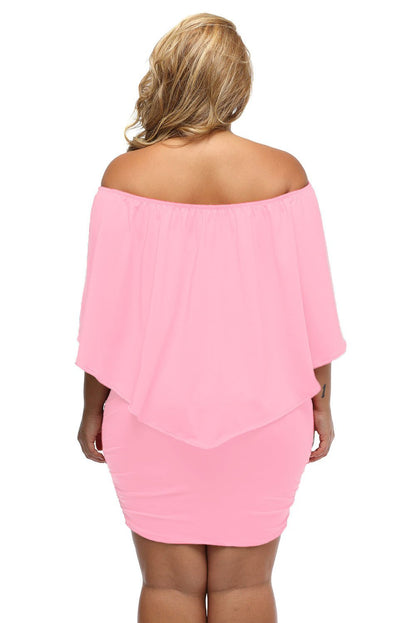 Robe de soirée mini rose grande taille à volants Livraison 15 à 30 jours