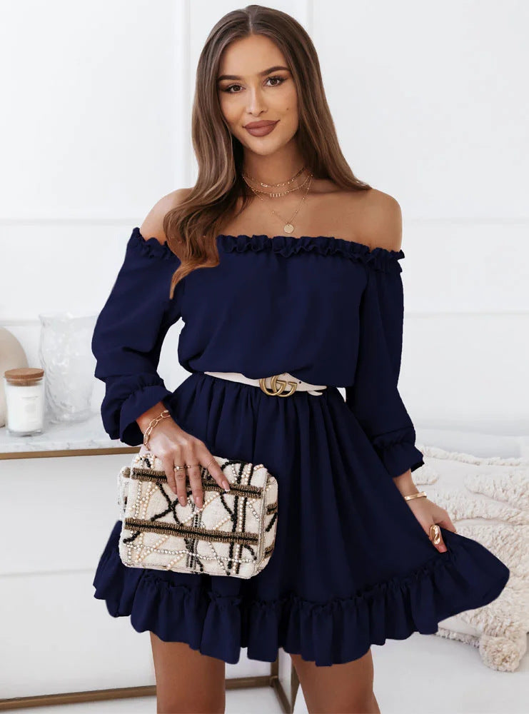 Robe transfrontalière européenne et américaine Amazon pour femmes, nouvelle mode printemps et été 2022, couleur unie, décontractée, asymétrique, épaule dénudée, taille
