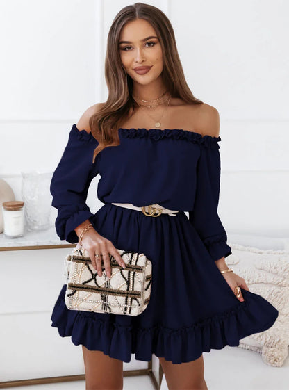 Robe transfrontalière européenne et américaine Amazon pour femmes, nouvelle mode printemps et été 2022, couleur unie, décontractée, asymétrique, épaule dénudée, taille