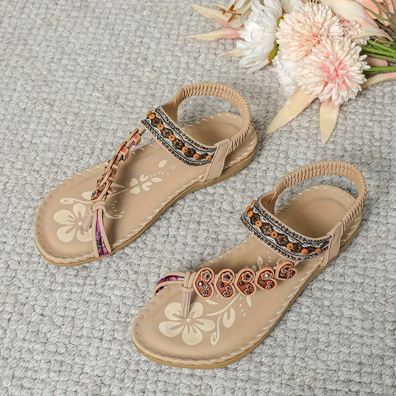 Sandales plates à fleurs pour femmes du 36 au 44 Livraison 15-30 jours