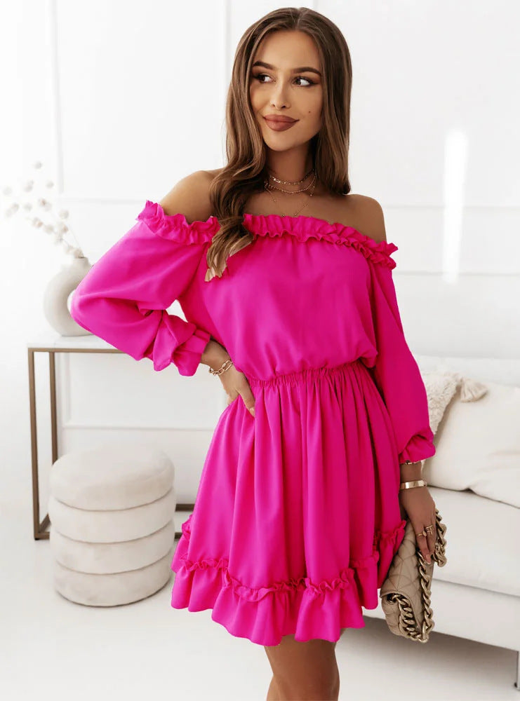 Robe transfrontalière européenne et américaine Amazon pour femmes, nouvelle mode printemps et été 2022, couleur unie, décontractée, asymétrique, épaule dénudée, taille
