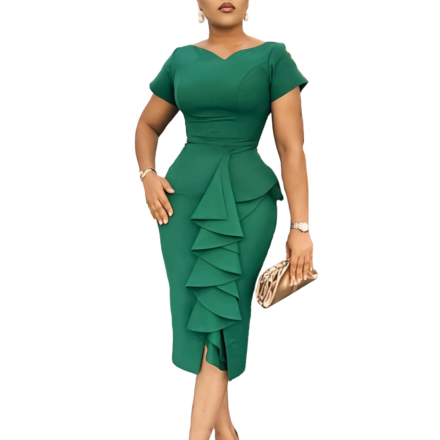 Robe africaine à manches courtes pour femmes, couleur unie, à volants sur les hanches, taille haute, Tongle, nouvelle collection