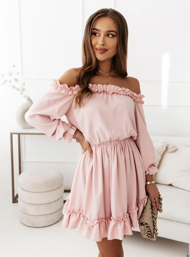 Robe transfrontalière européenne et américaine Amazon pour femmes, nouvelle mode printemps et été 2022, couleur unie, décontractée, asymétrique, épaule dénudée, taille