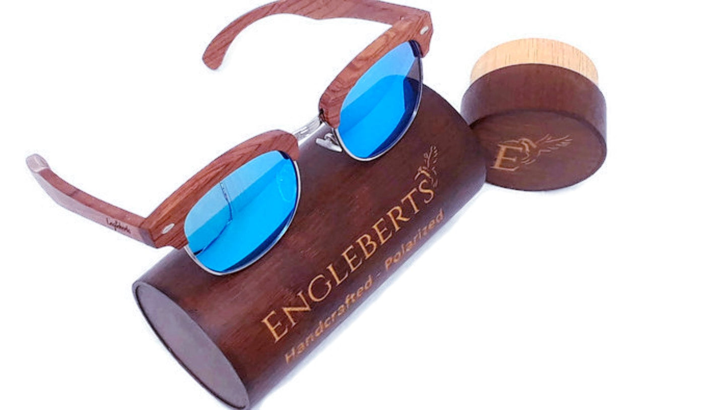 Lunettes de soleil 100 % véritable bois de poirier brésilien avec verres bleu