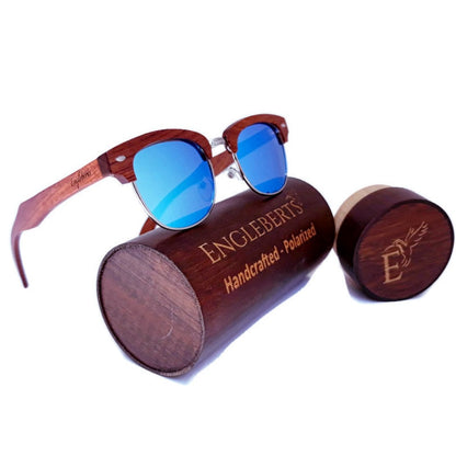 Lunettes de soleil 100 % véritable bois de poirier brésilien avec verres bleu