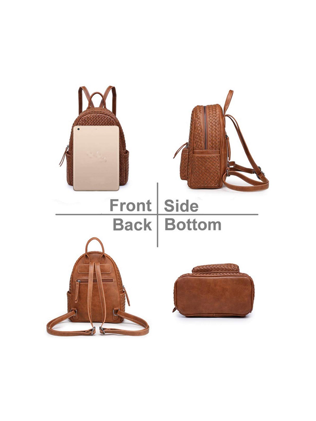 Sac à dos tissé pour femme camel en cuir végétalien