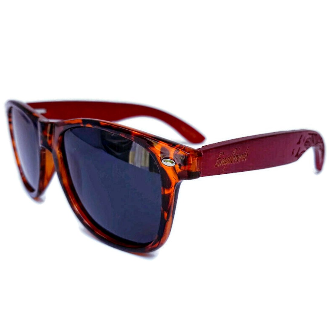 Lunettes de soleil à monture tortue en bambou rouge, polarisées, gravées