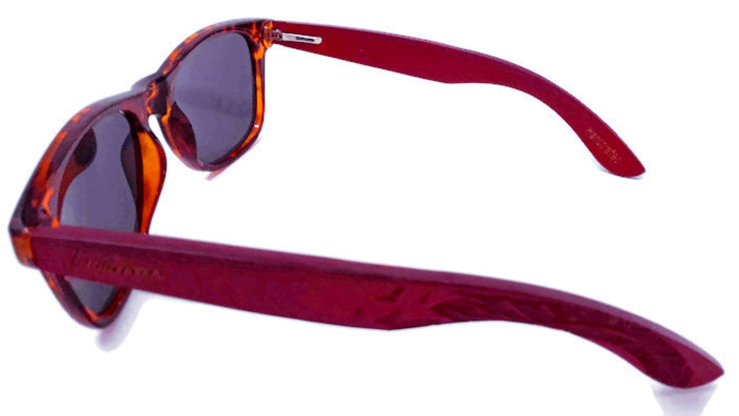 Lunettes de soleil à monture tortue en bambou rouge, polarisées, gravées