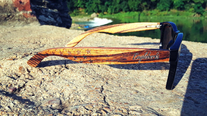 Lunettes de soleil Zebrawood, étoiles et barres avec étui en bois, polarisées