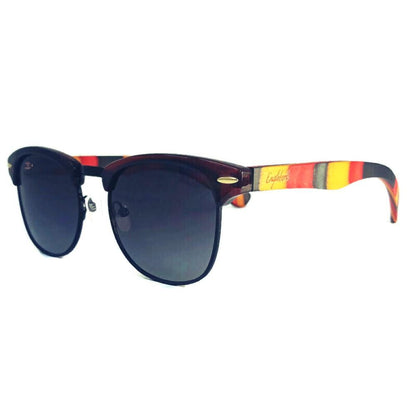 Lunettes de soleil en bois de skateboard multicolore corail avec étui