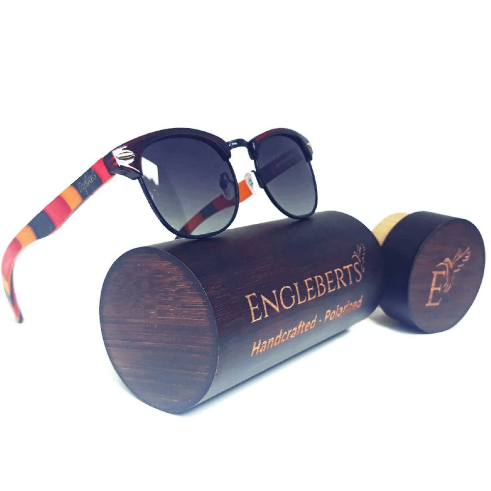 Lunettes de soleil en bois de skateboard multicolore corail avec étui