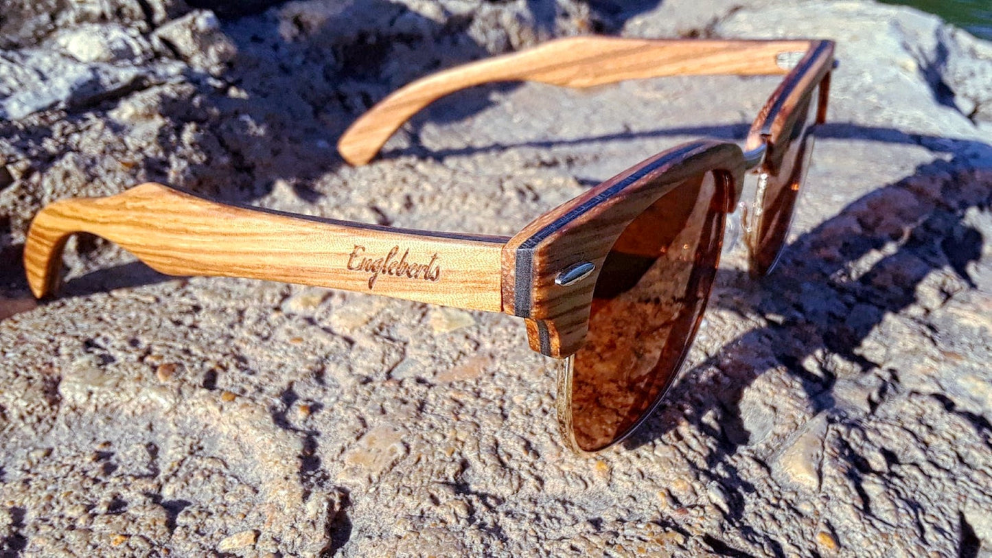 Lunettes de soleil en bois d'ébène et de zèbre véritable avec étui en bambou, polarisées