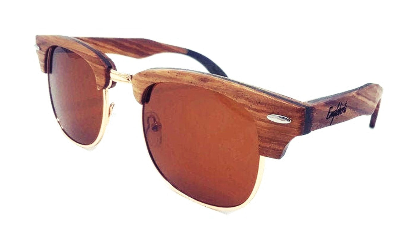 Lunettes de soleil en bois d'ébène et de zèbre véritable avec étui en bambou, polarisées